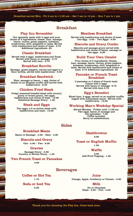 Menu | Play Inn Restaurant and Casino